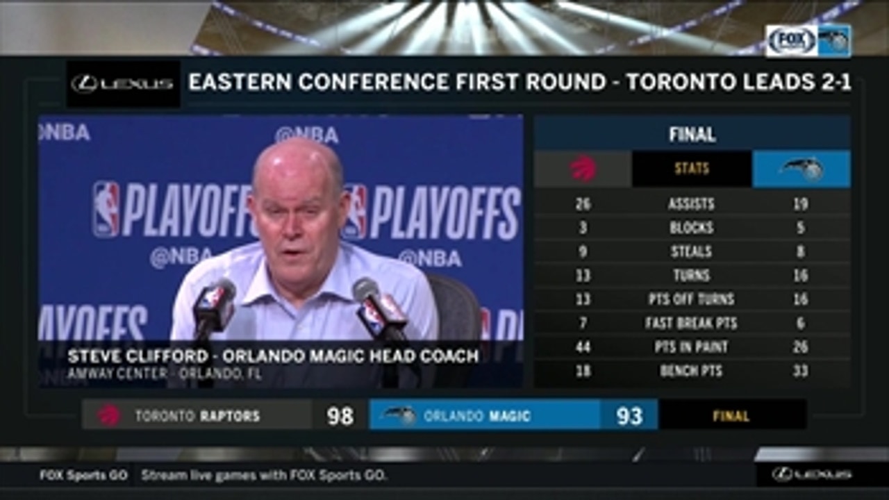 Steve Clifford breaks down Magic's Game 3 loss to Raptors