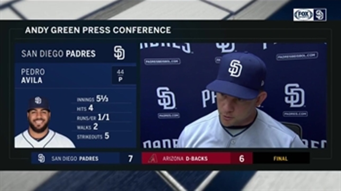 Padres manager Andy Green talks after the 7-6 win over the DBacks