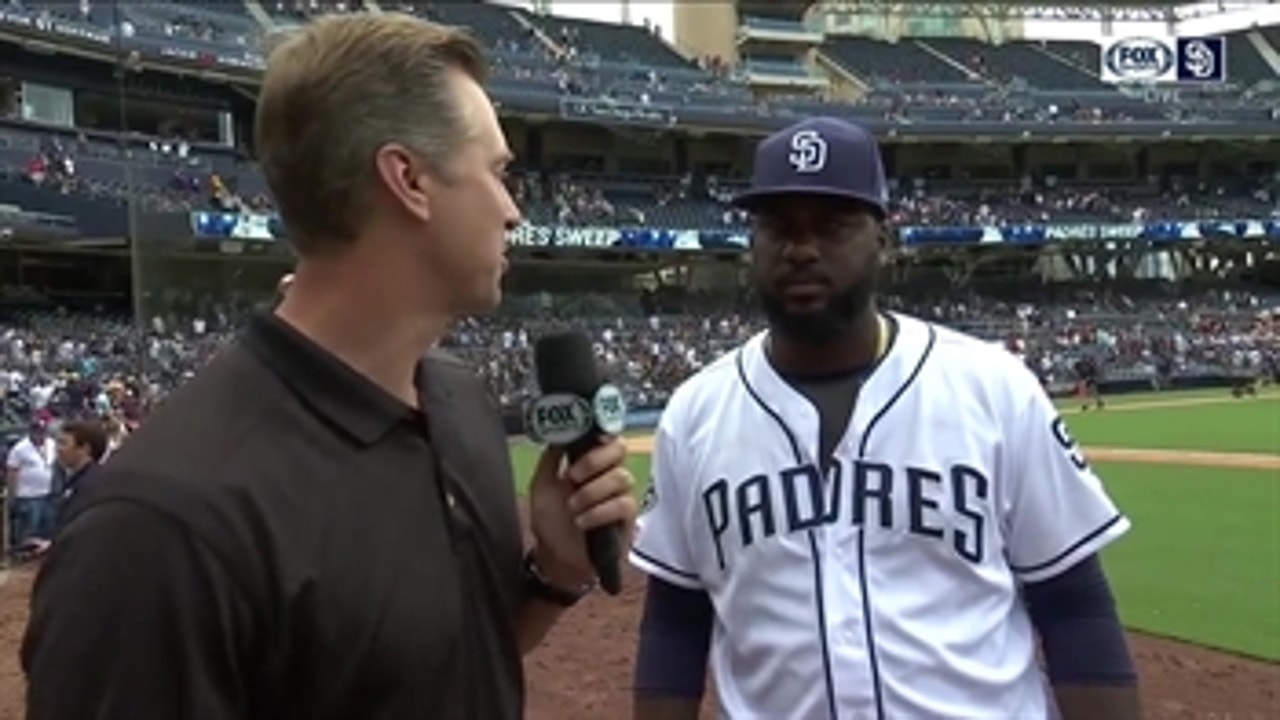 Franmil Reyes talks after Padres finish off sweep of Brew Crew