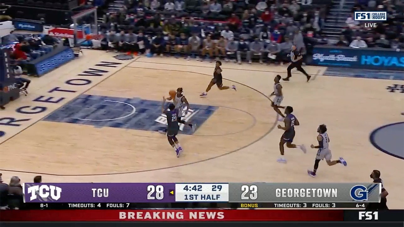 TCU's Chuck O'Bannon Jr. and JaKobe Coles connect with a sick alley-oop against Georgetown