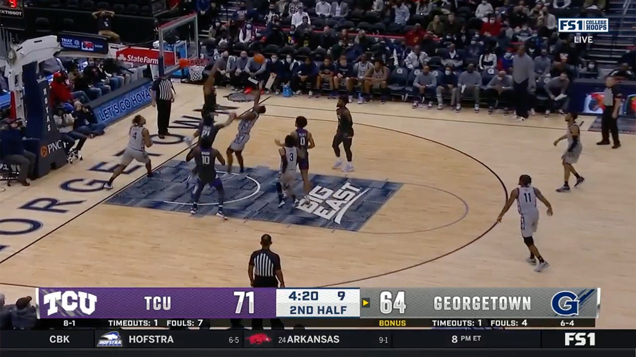 TCU's Xavier Cork gets up for wild block, helps set up Mike Miles Jr.'s pretty fast break finish