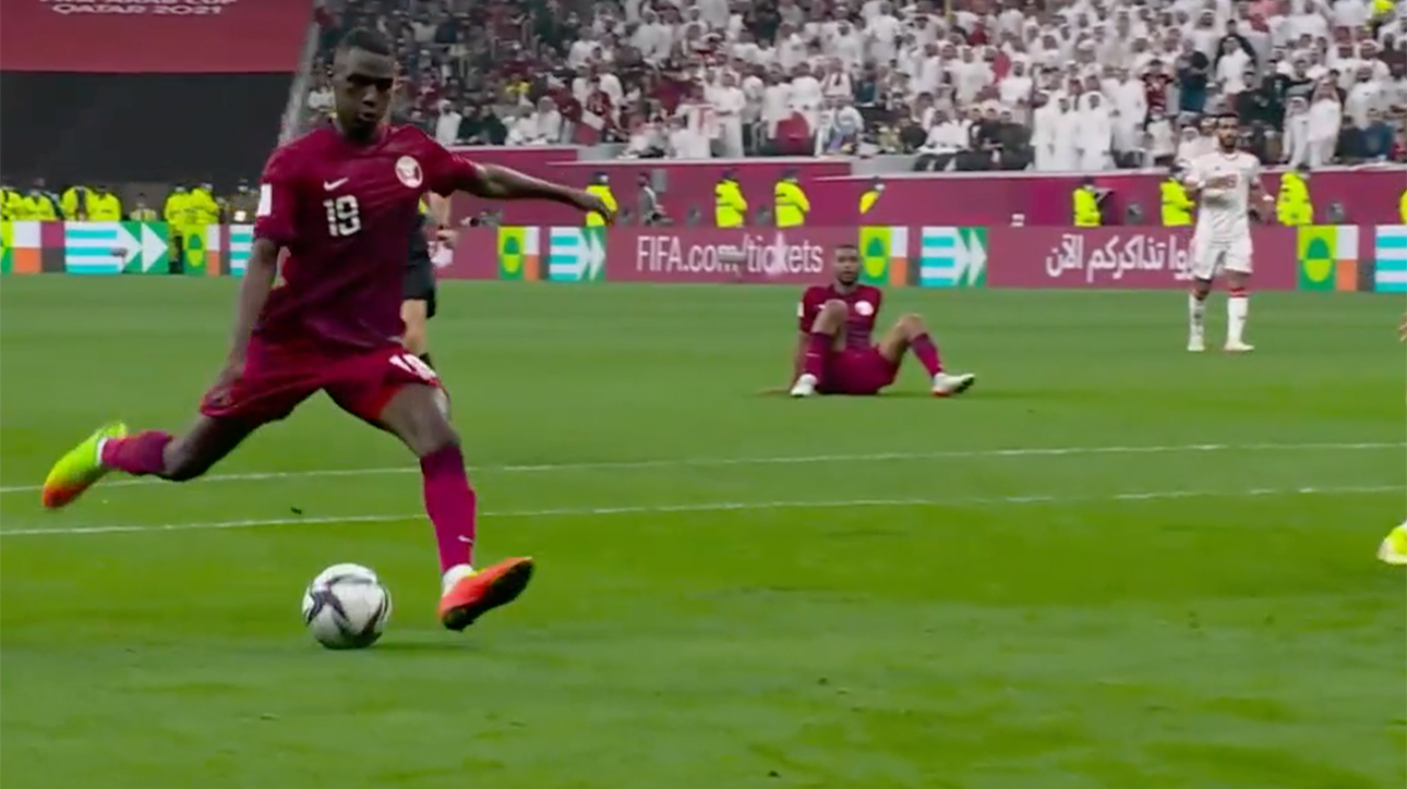 Almoez Ali scores to put Qatar up 5-0 in the first half