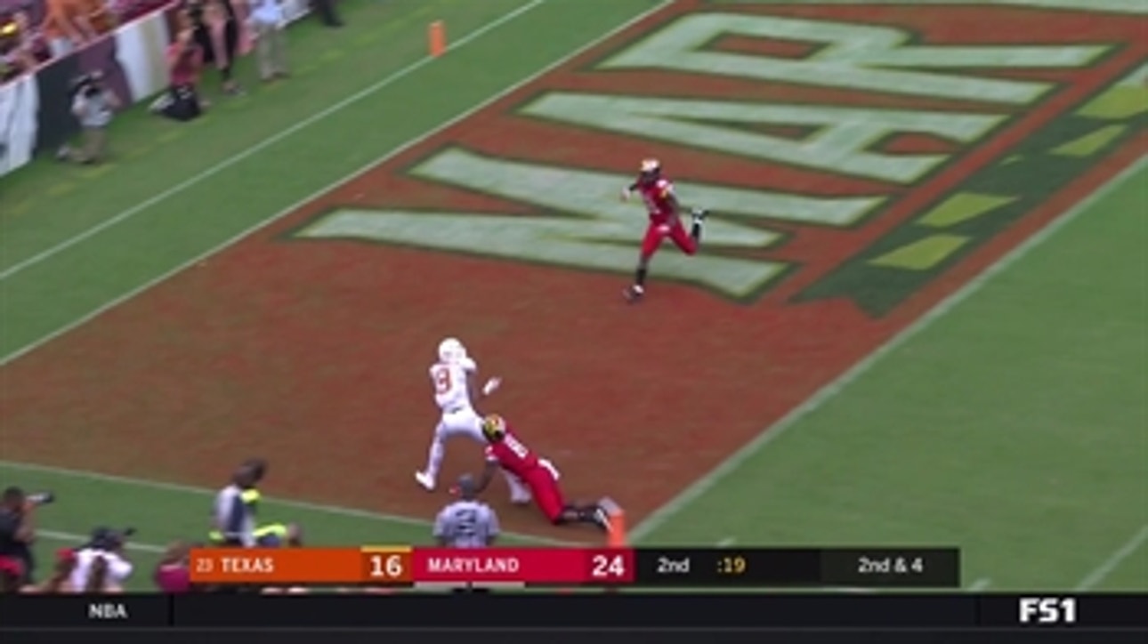 Texas is back — in the game against Maryland thanks to a TD catch by Collin Johnson