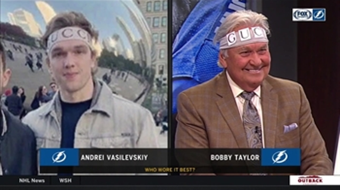 Battle of the headbands: Bobby 'Chief' Taylor tries to match Andrei Vasilevskiy's swag
