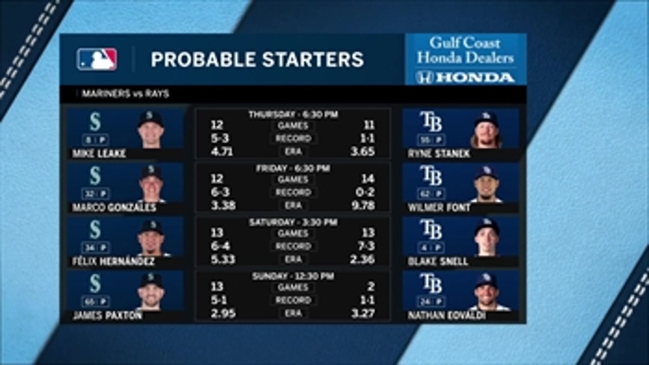 Rays begin 7-game homestand with showdown vs. Mariners