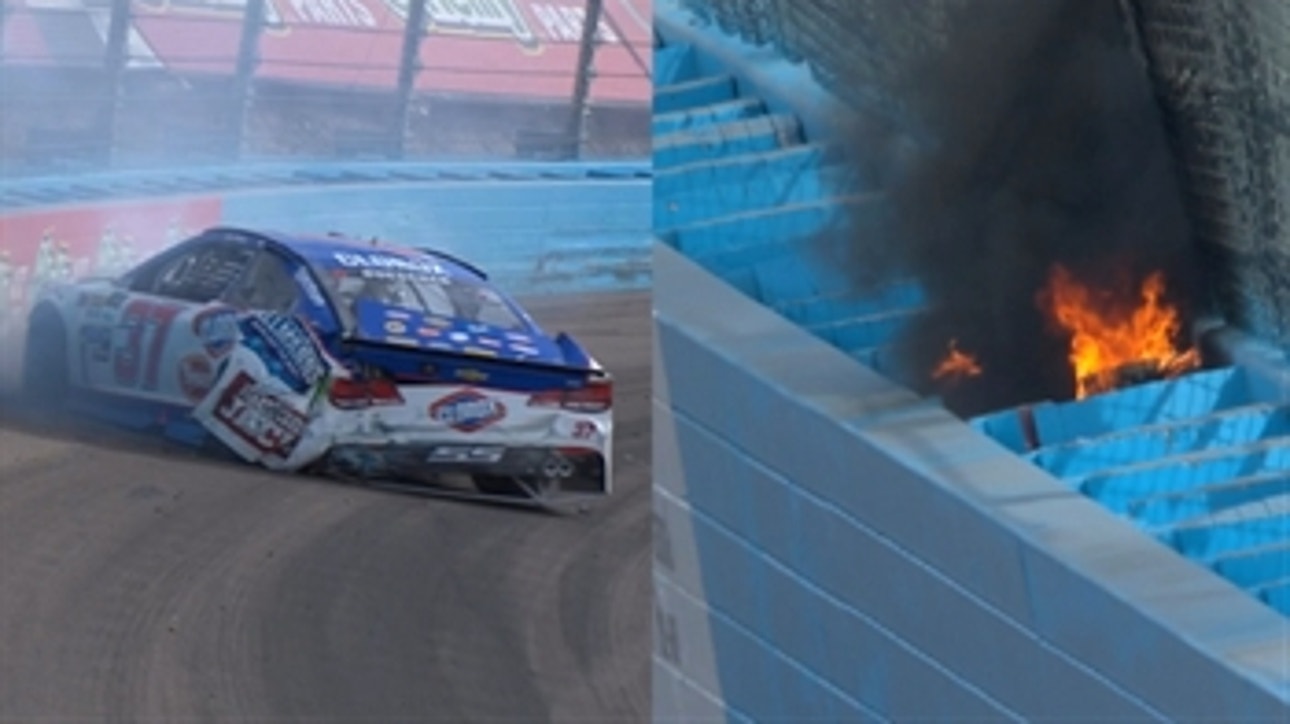 Chris Bueshcer plows into the safer barrier causing it to catch fire | 2017 PHOENIX