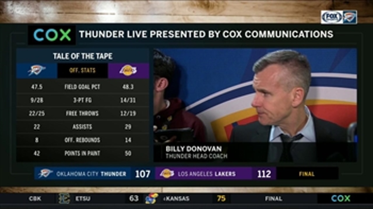 Billy Donovan talks Thunder loss on the Road vs. the LA Lakers