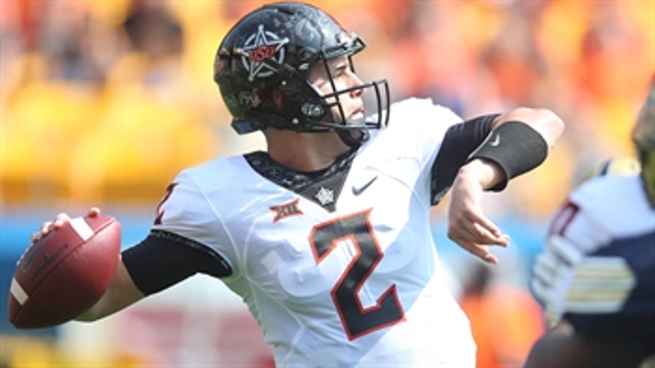Mason Rudolph hurls 5 TD's in the No. 9 Oklahoma State Cowboys' 59-21rout over the Pitt Panthers