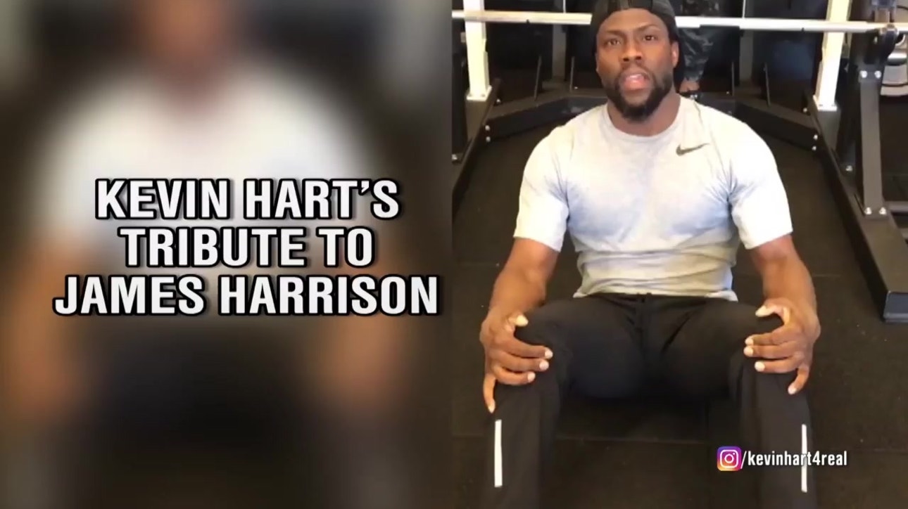 Kevin Hart paid tribute to James Harrison during an impressive workout