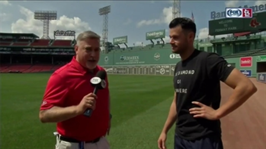 Joe Kelly shows Jim Hayes the Red Sox bullpen
