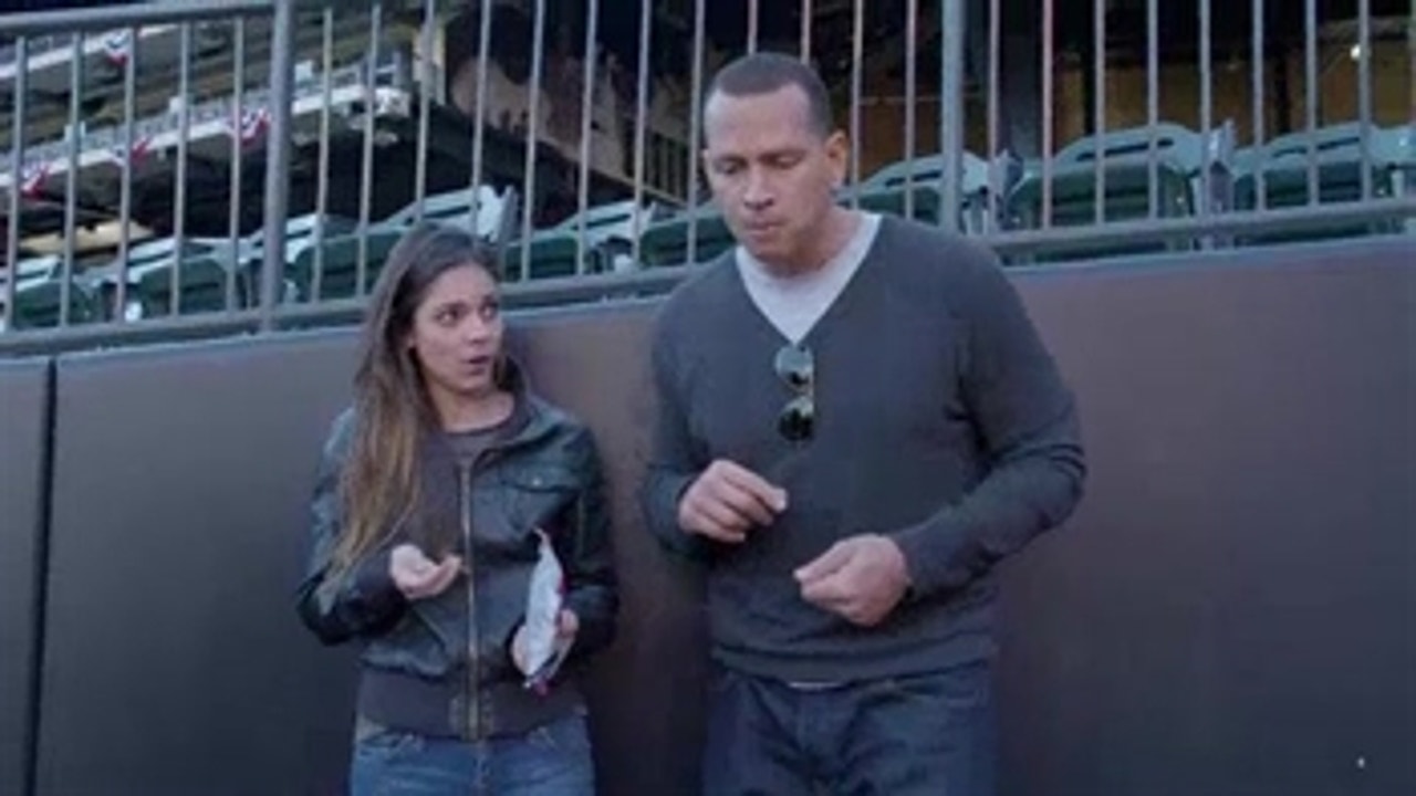 Alex Rodriguez and Katie Nolan spitting seeds at the World Series