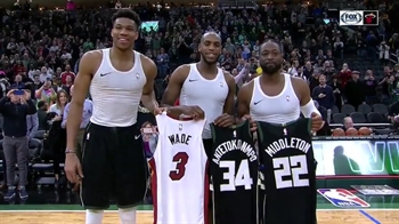 One Last Dance: Dwyane Wade swaps jerseys with fellow All-Stars Antetokounmpo, Middleton