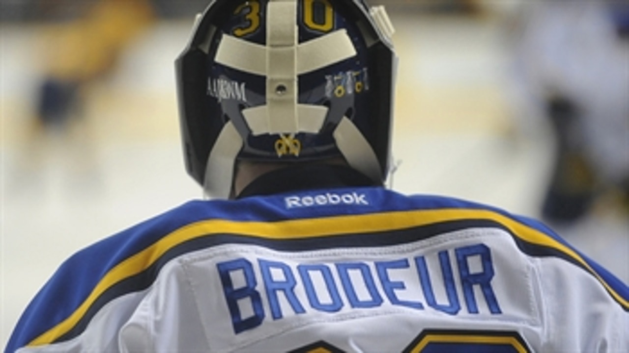 Blues fall in Brodeur's debut