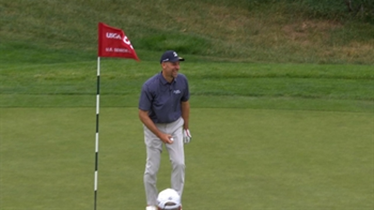 John Smoltz chips in for birdie on the 12th hole