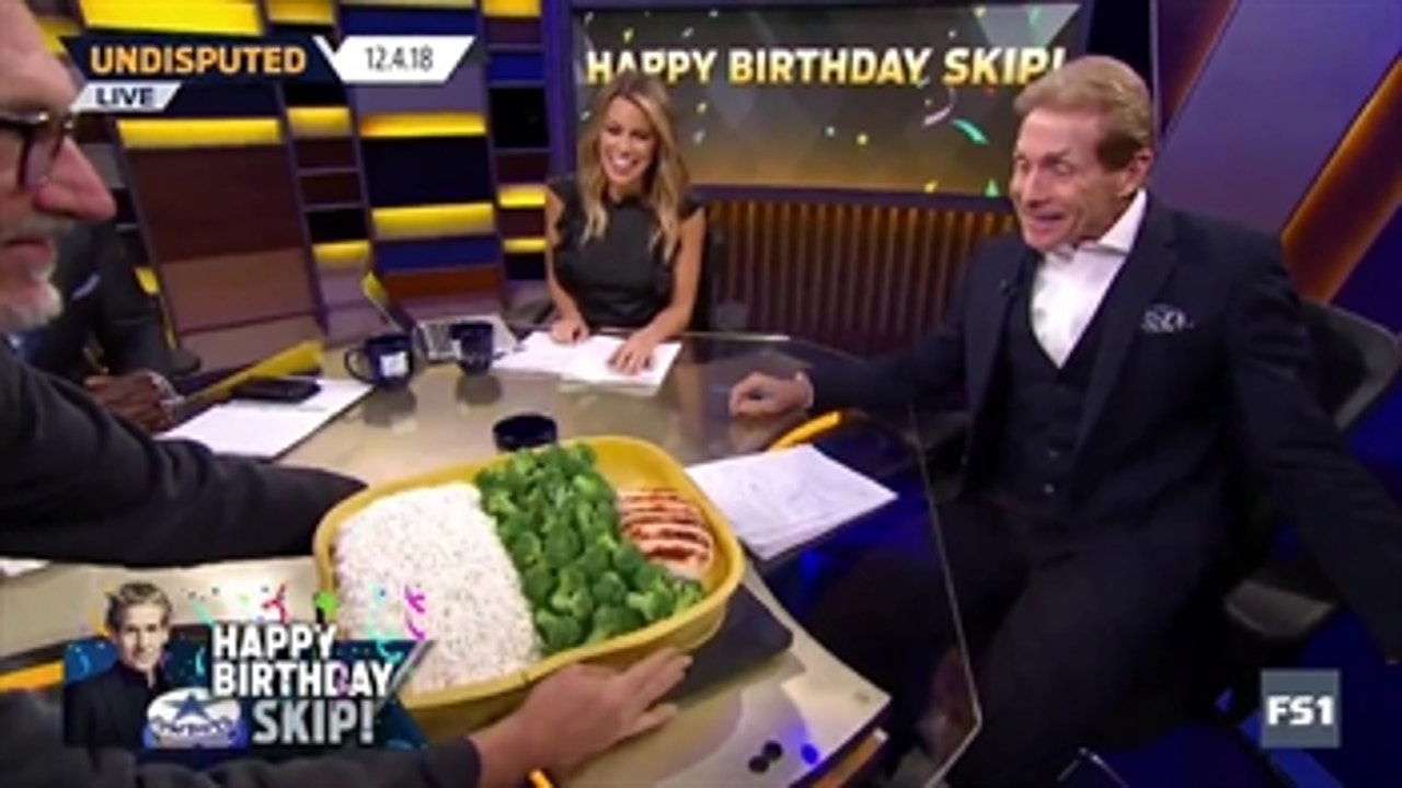 Skip Bayless gets a special chicken, broccoli and rice cake for his birthday