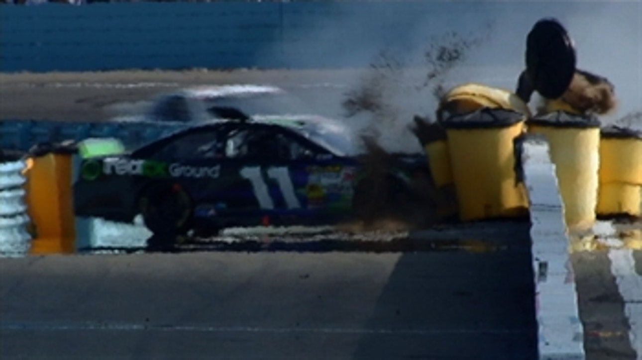 CUP: Denny Hamlin Destroys Dirt Barrels - Watkins Glen 2014