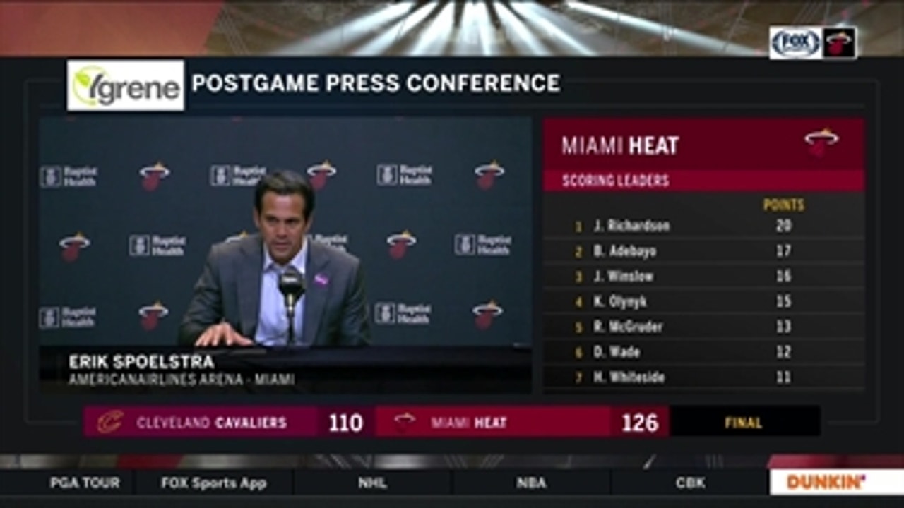 Erik Spoelstra talks playoff race in East, win over Cavs after 8 Heat players score in double digits