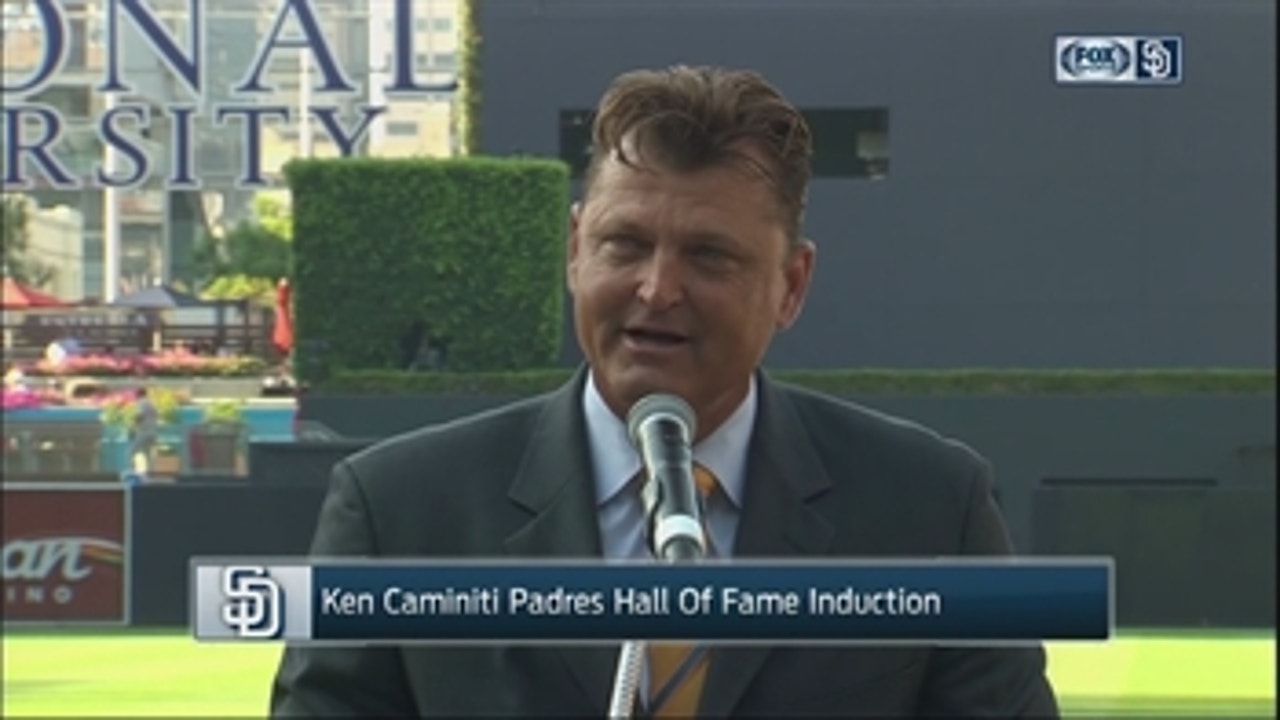 Trevor Hoffman speaks at Ken Caminiti's Padres Hall of Fame induction
