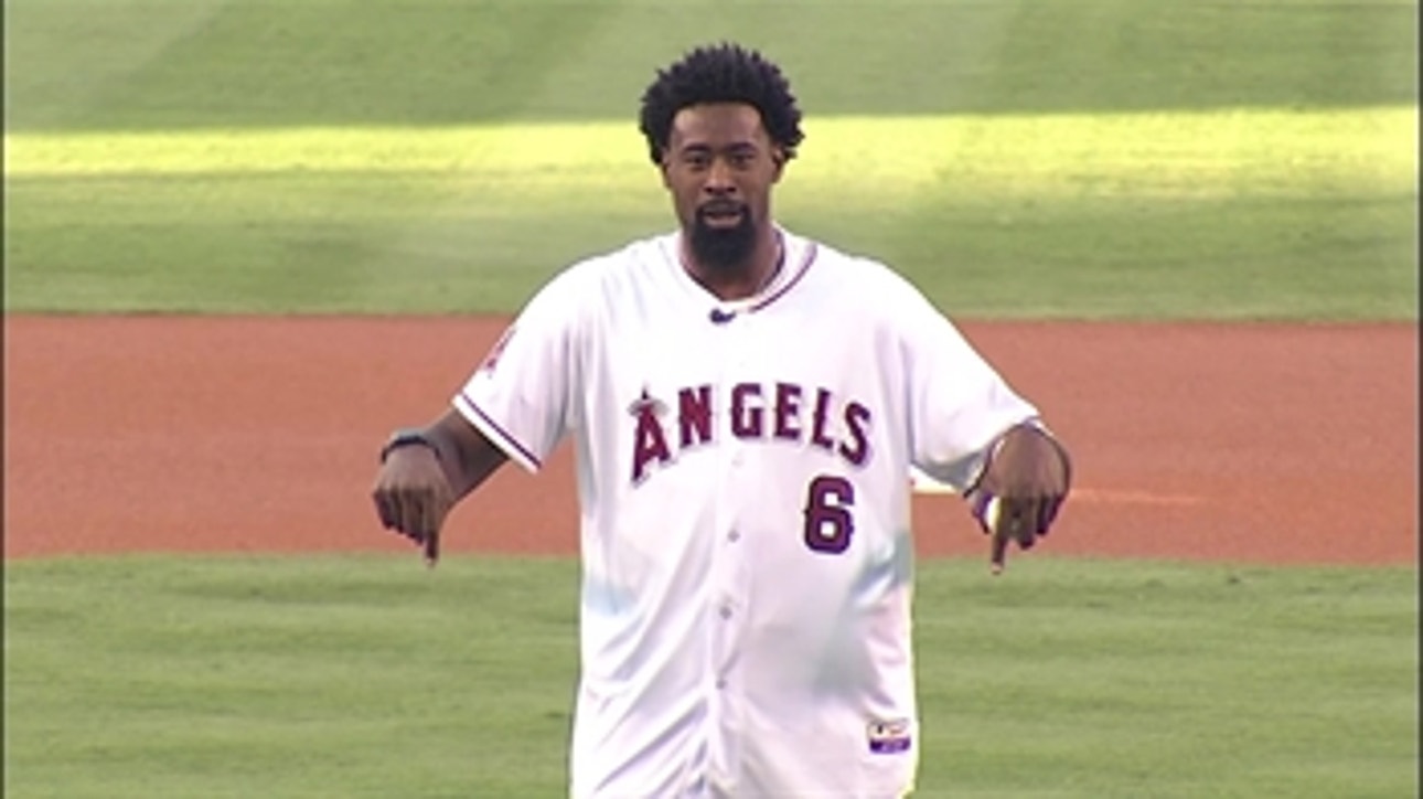 Clippers center DeAndre Jordan throws out first pitch for Angels