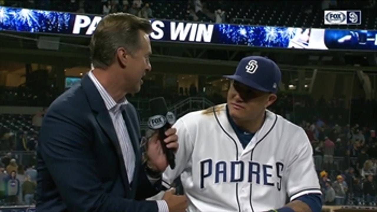 Manny Machado talks after the 2-0 win