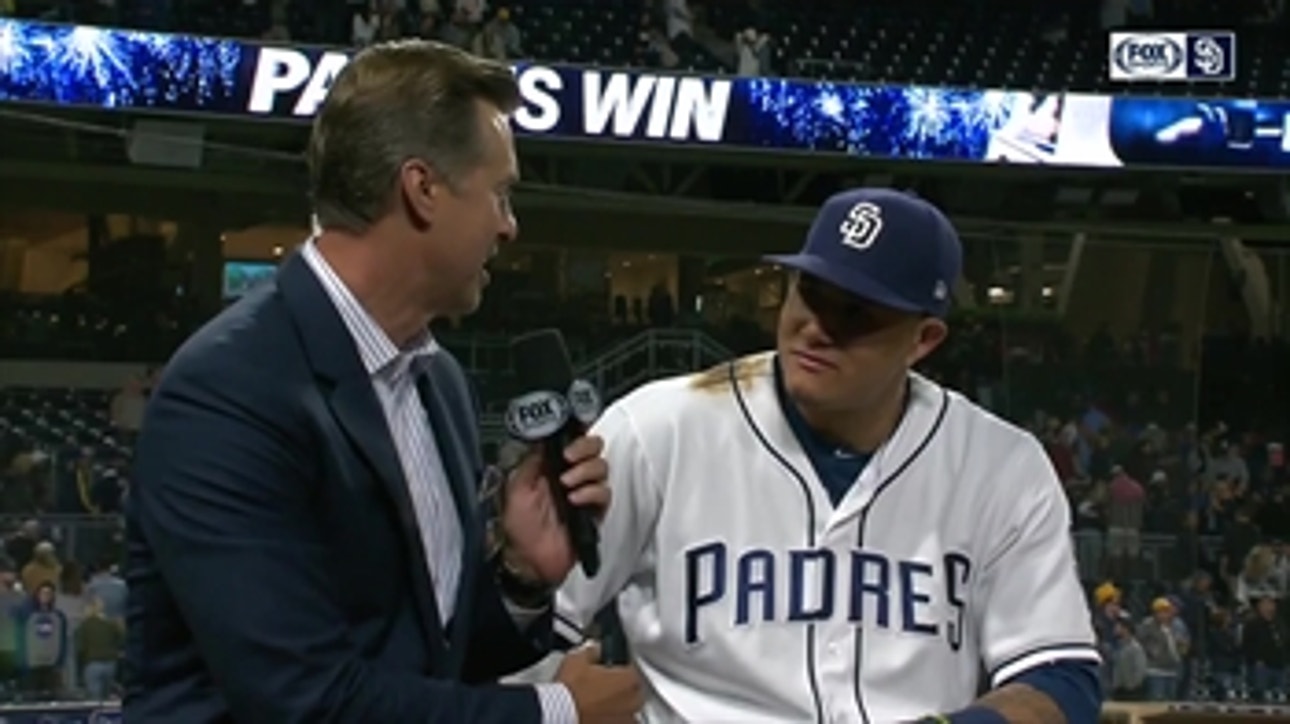 Manny Machado talks after the 2-0 win