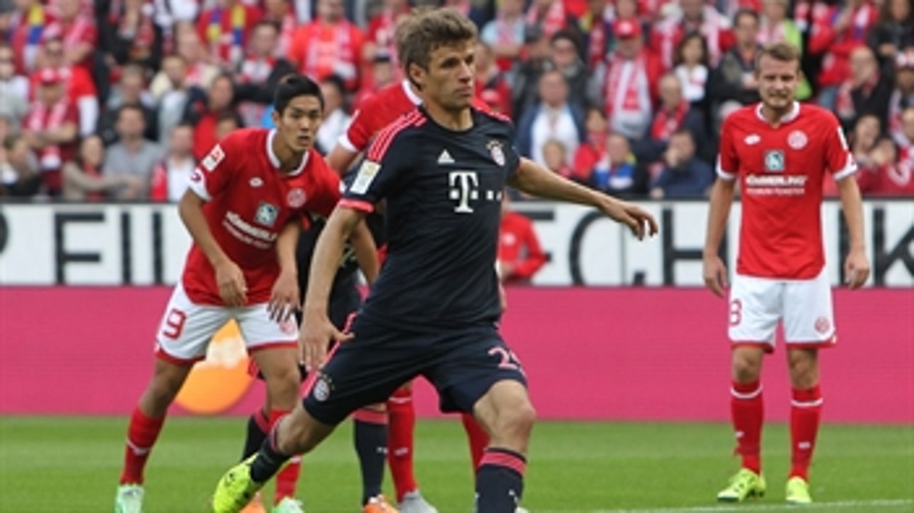 Muller slips while taking a penalty and fires over the crossbar - 2015-16 Bundesliga Highlights