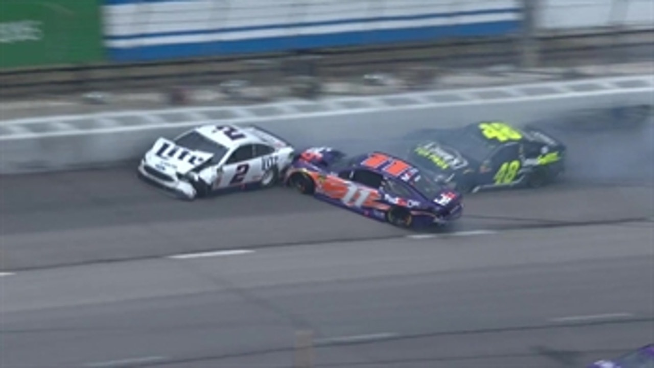Denny Hamlin takes out Jimmie Johnson, Brad Keselowski in major multi-car wreck ' 2018 TEXAS MOTOR SPEEDWAY ' FOX NASCAR