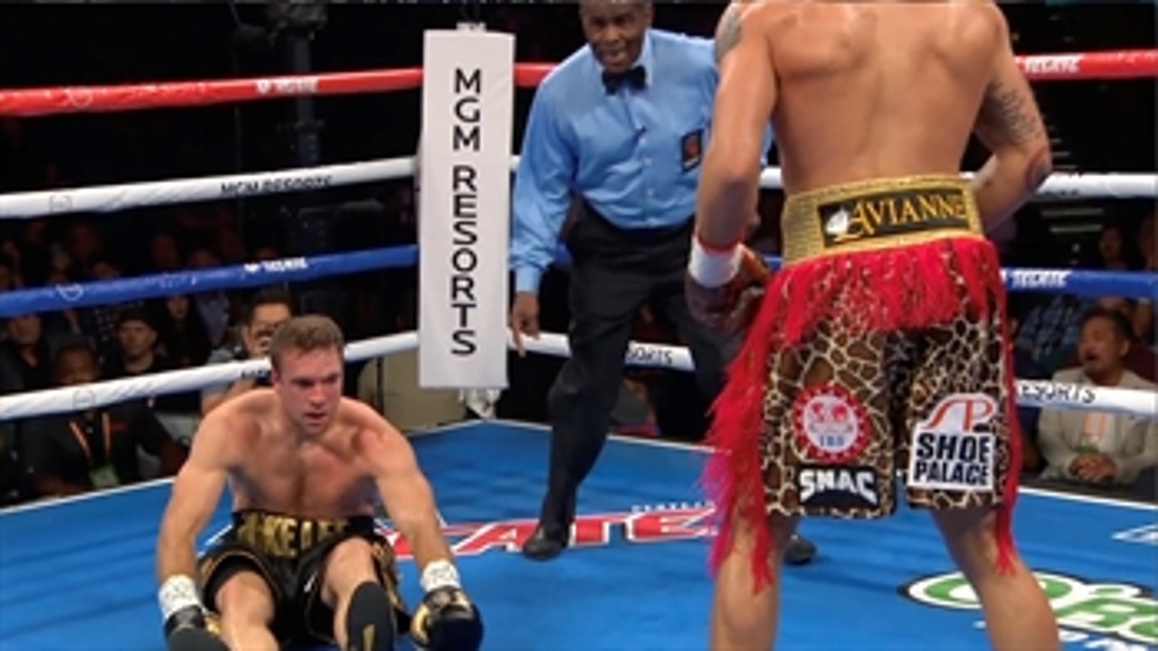 Caleb Plant knocks Mike Lee down in the first round