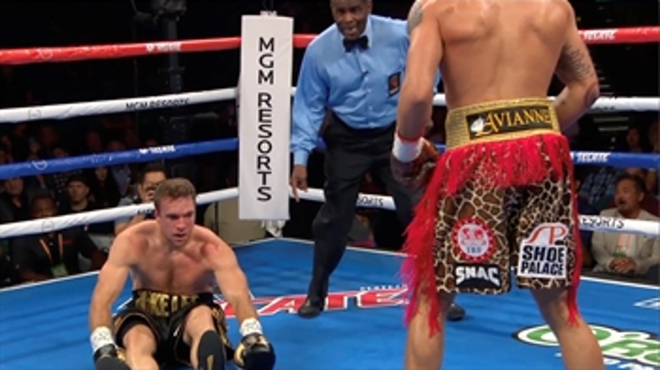 Caleb Plant knocks Mike Lee down in the first round