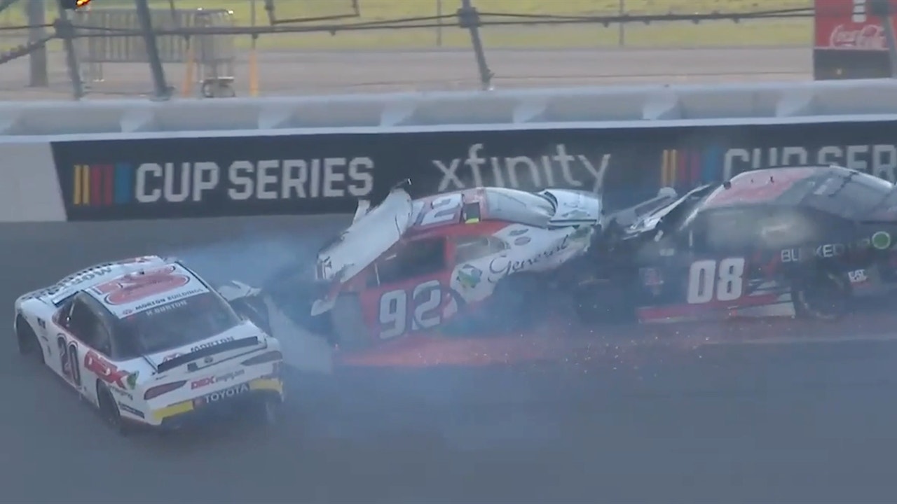 Harrison Burton among those stacked up on the top taking out Williams, Graf Jr.