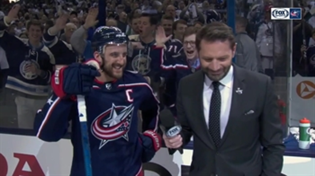 Nick Foligno is all smiles after the Blue Jackets' first ever playoff series win