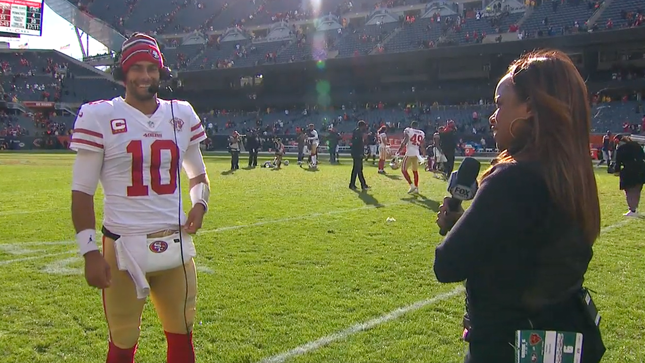 It was a dog fight' - Jimmy Garoppolo speaks to Pam Oliver about 49ers'  defensive effort in 33-22 victory over Bears