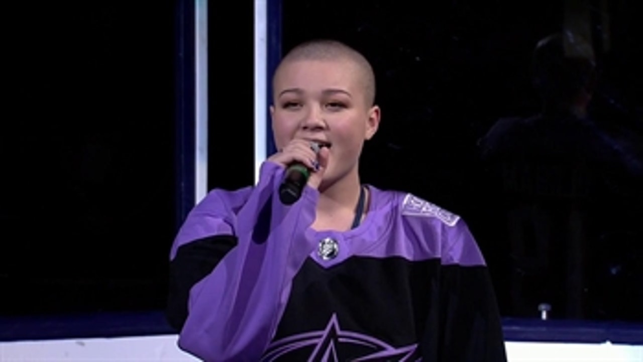 Molly Oldham performs national anthem on CBJ Hockey Fights Cancer Night