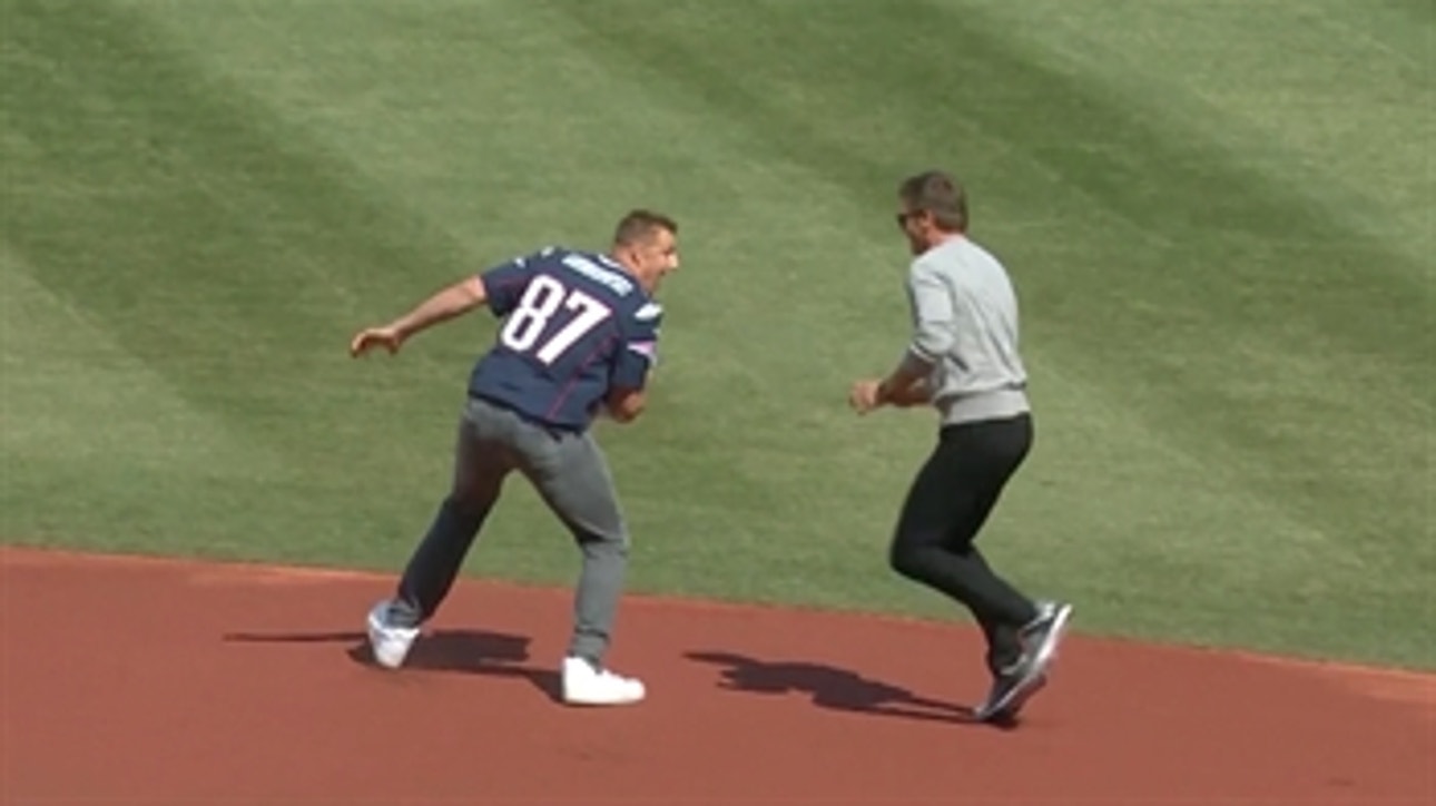 Rob Gronkowski steals Tom Brady's jersey at Fenway Park