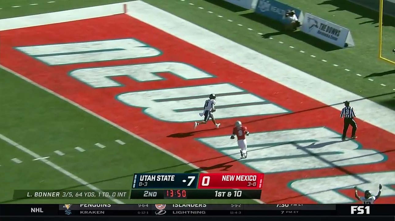 Jordan Nathan catches a 39-yard TD from Logan Bonner, Utah State leads New Mexico, 14-0
