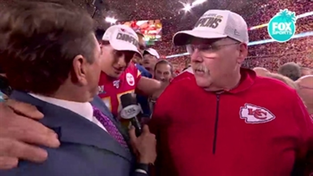 Chiefs' Andy Reid and Patrick Mahomes joins Chris Myers after winning Super Bowl LIV