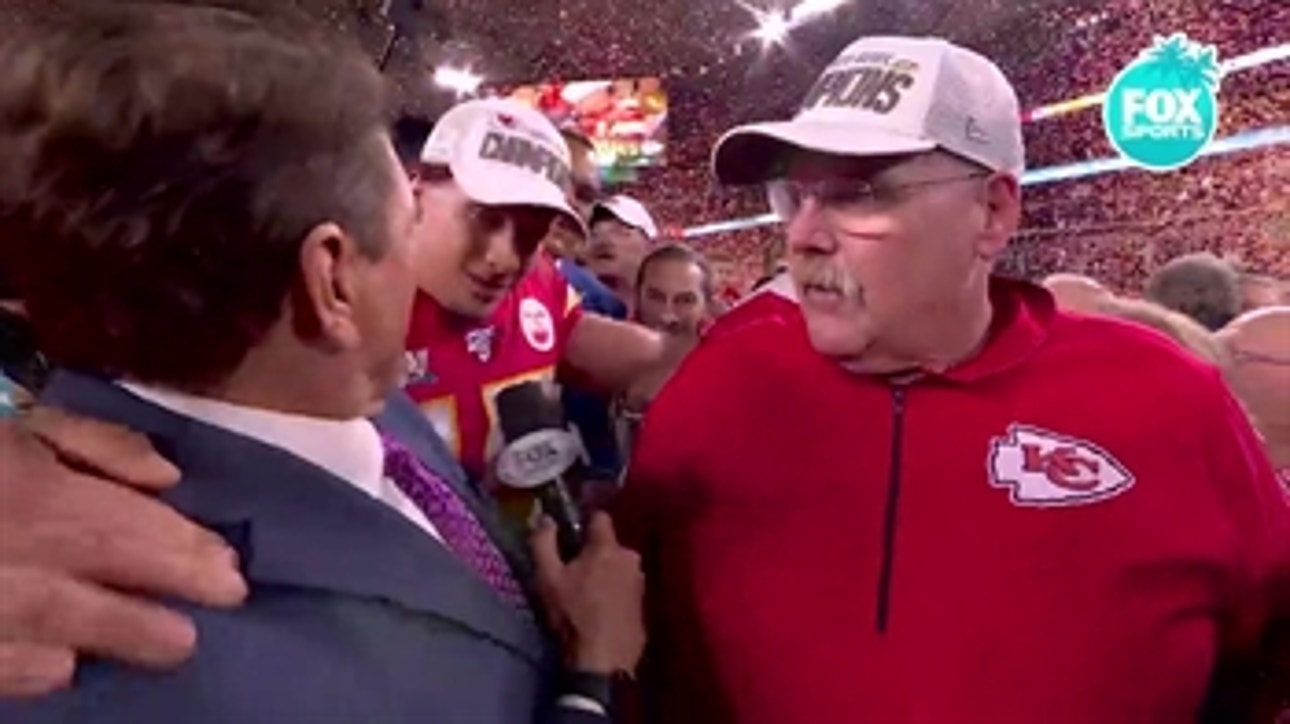 Chiefs' Andy Reid and Patrick Mahomes joins Chris Myers after winning Super Bowl LIV