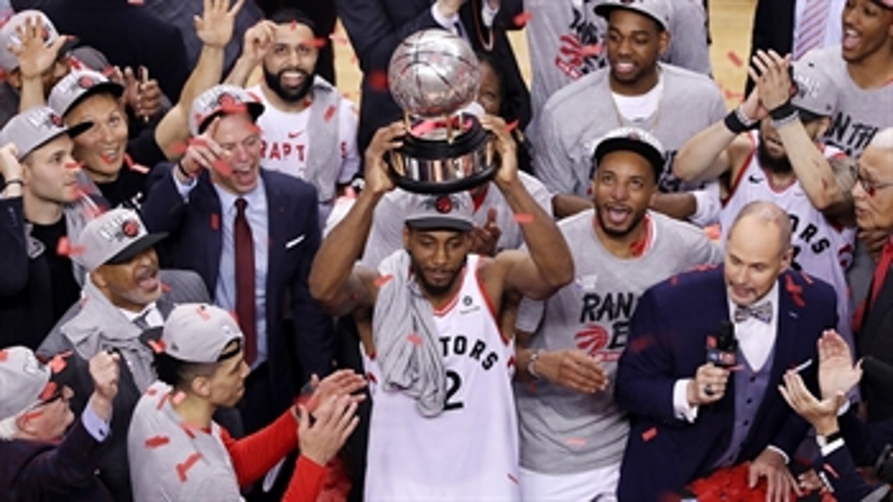 Cris Carter reacts to the Toronto Raptors winning the Eastern Conference Finals