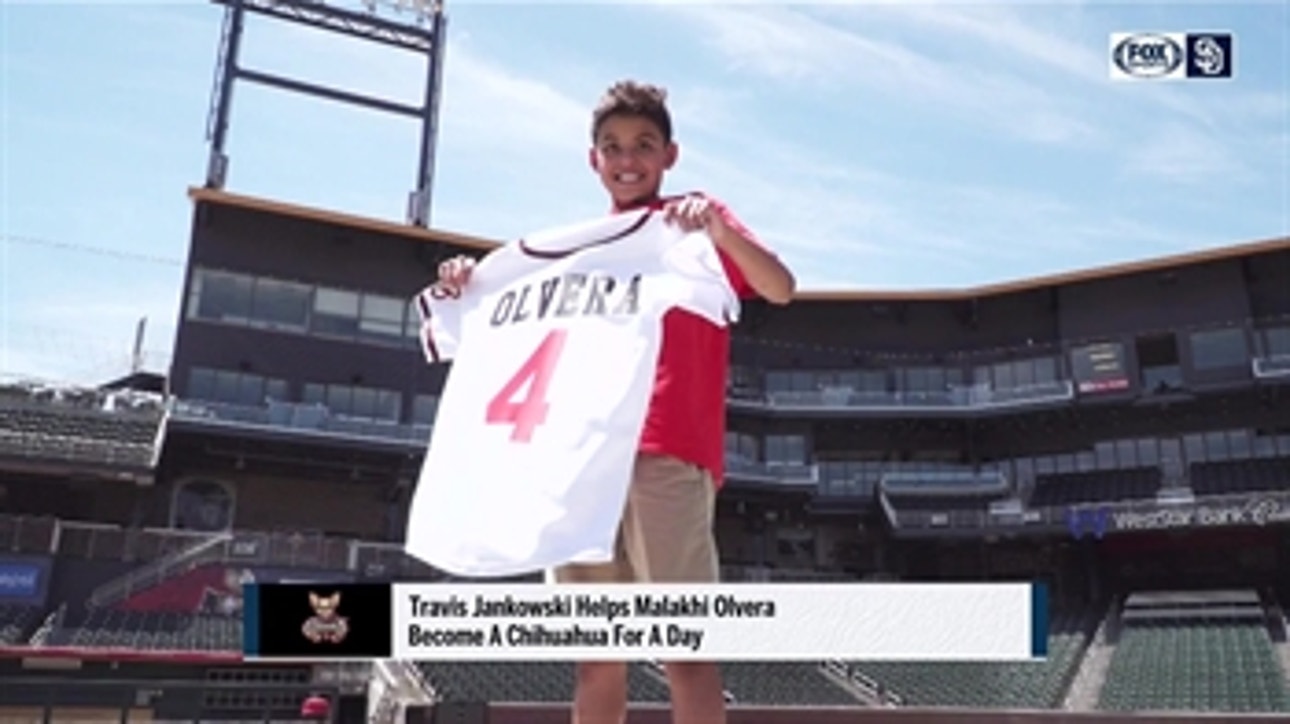 Travis Jankowski helps young fan become a Chihuahua for a day