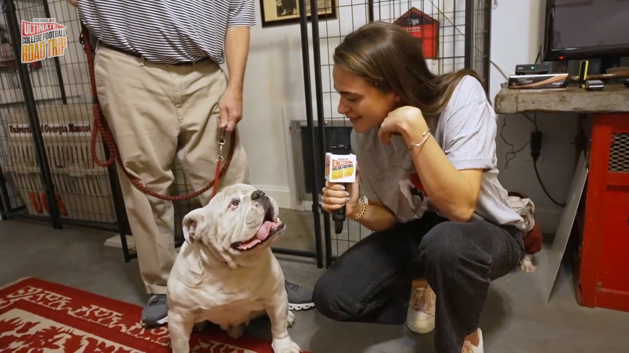 Charlotte Wilder meets UGA, the Georgia Bulldogs mascot ' Ultimate College Football Road Trip