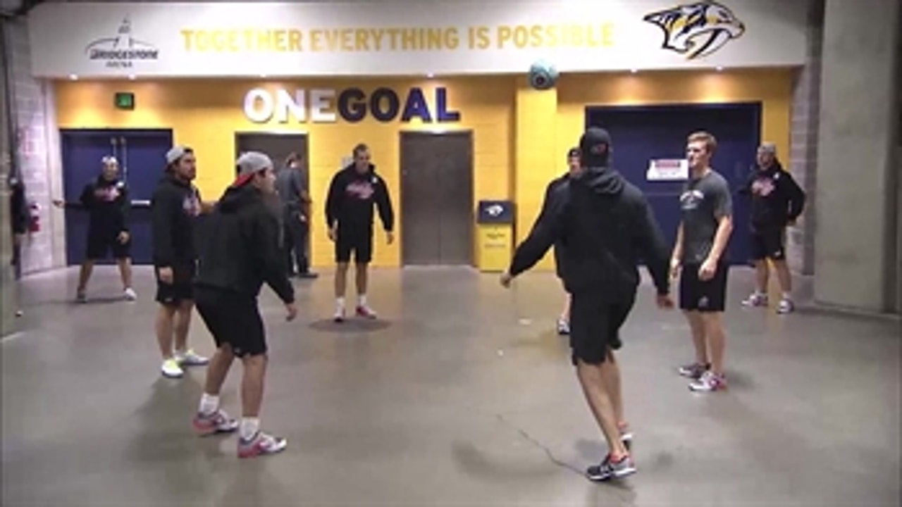Hurricanes play hacky sack with soccer ball