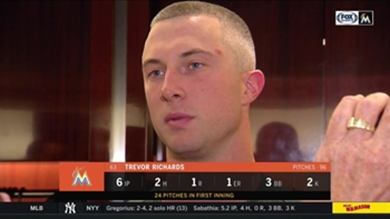 Trevor Richards reacts to his first MLB win