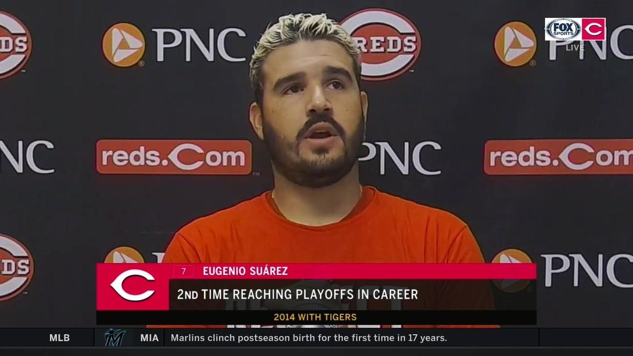 Eugenio Suarez is emotional after the Reds clinch their spot in the playoffs