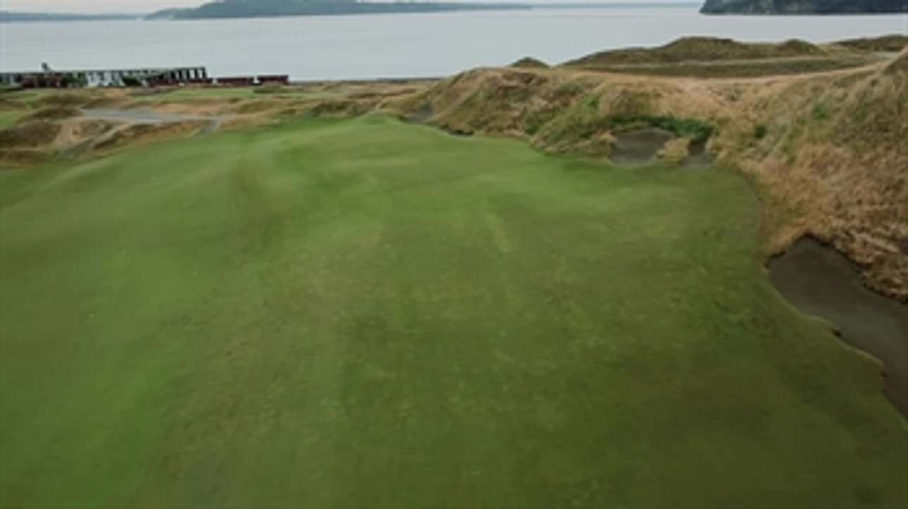 Drone footage of Chambers Bay Hole 1 - U.S Open Golf