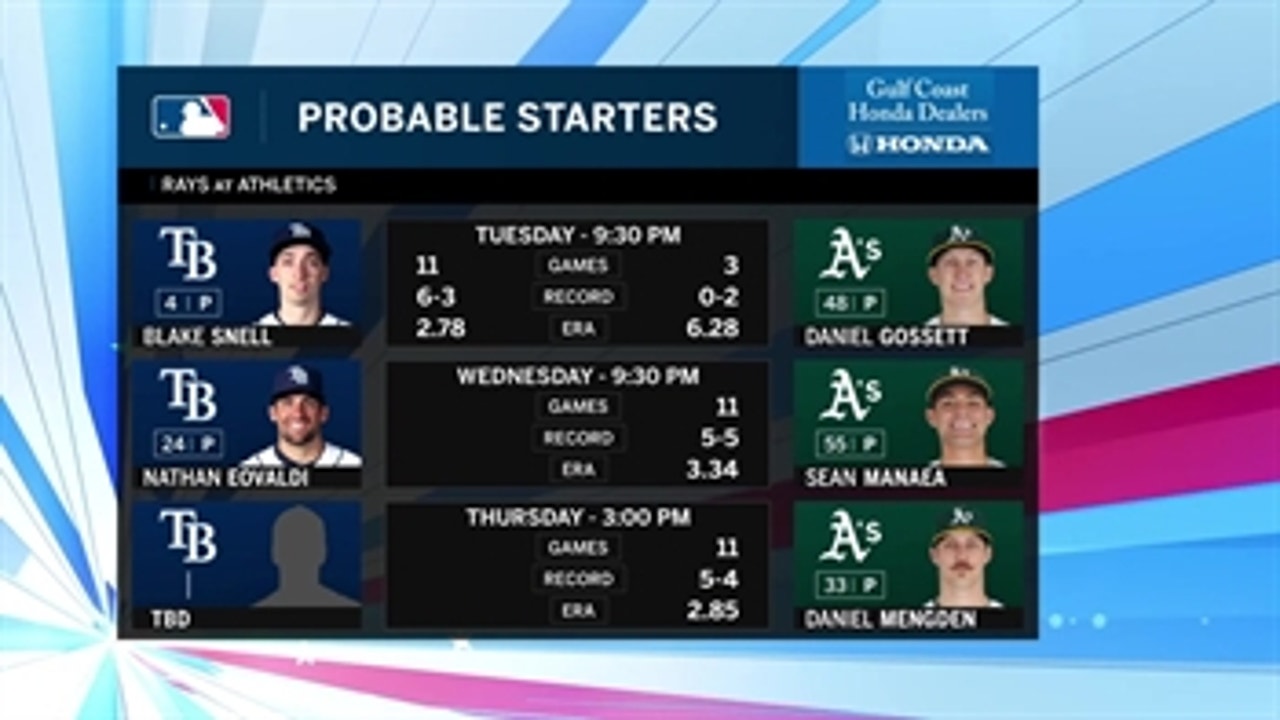 Tough road trip continues for Rays in Oakland