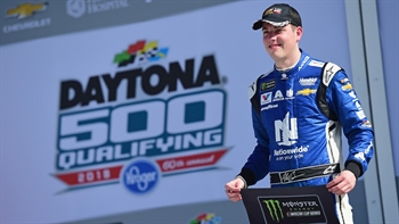 Alex Bowman reacts to winning the pole for the Daytona 500