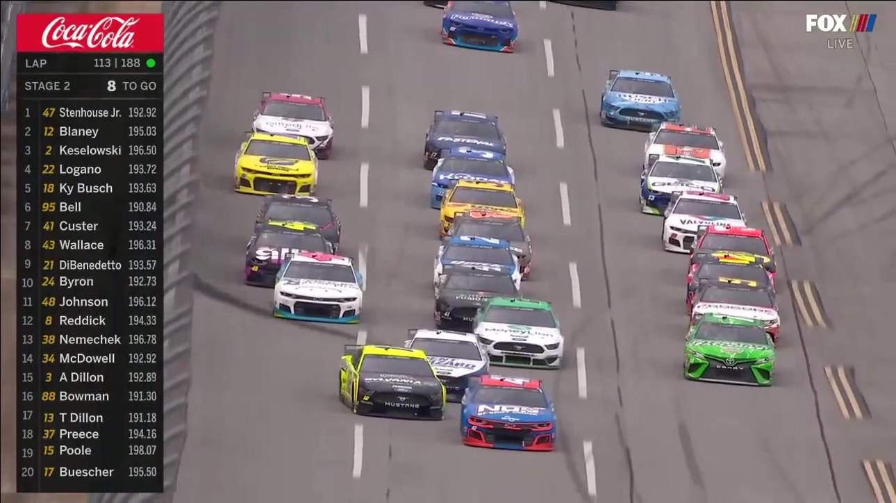 Ryan Blaney makes a huge save to take the lead late during 2nd stage of Talladega