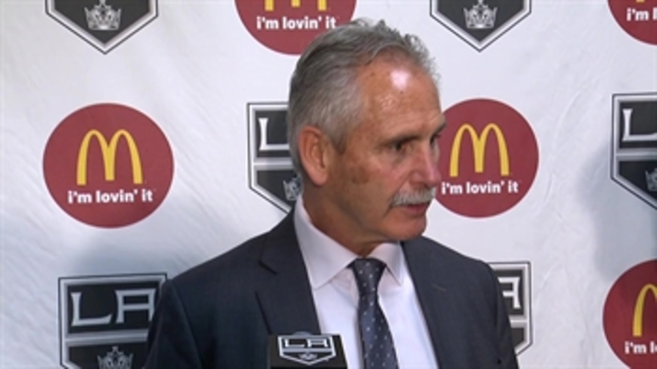 Kings coach Willie Desjardins wraps up the win over Anaheim