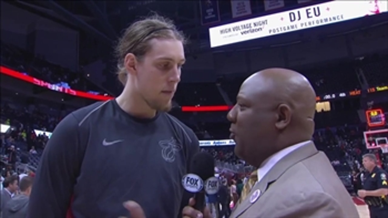 Kelly Olynyk stops by the Winner's Circle after the road victory