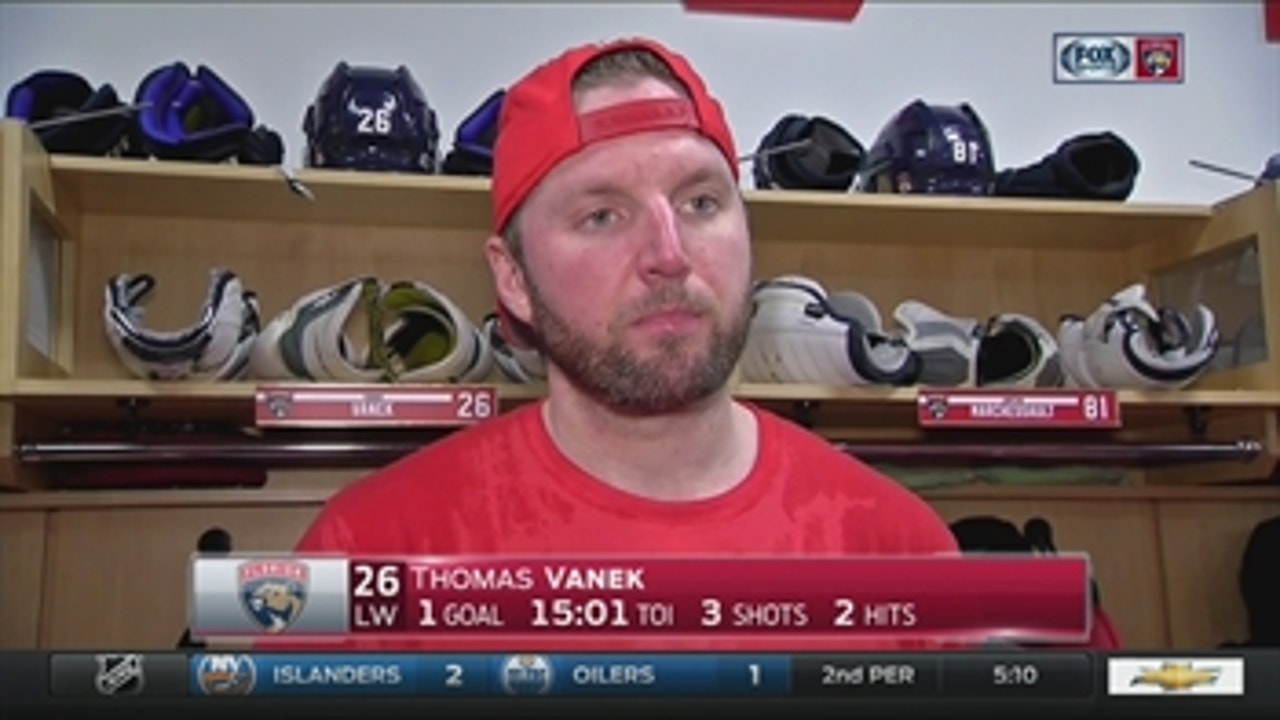 Thomas Vanek reacts to loss after getting 1st goal as a Panther